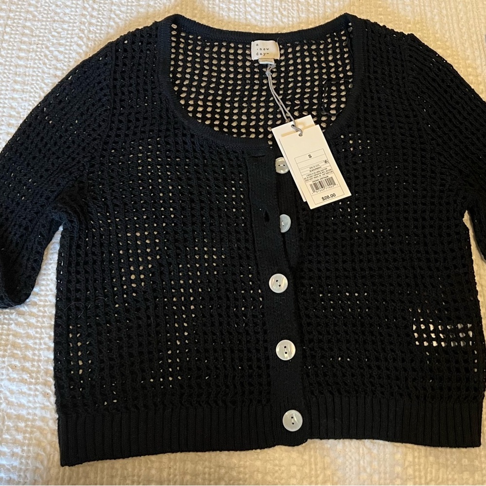 A New Day Black Cardigan Sweater V-Neck Cropped